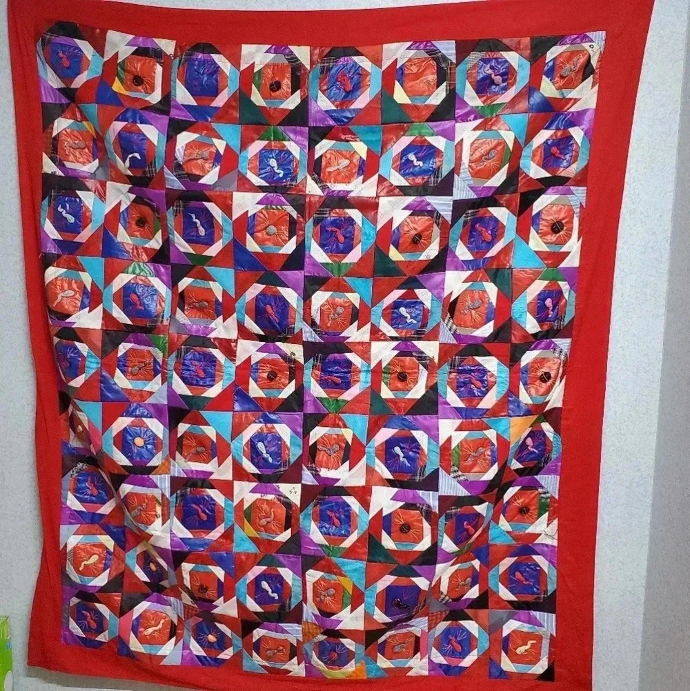 Handmade Red Asian like Symmetrical Tapestry